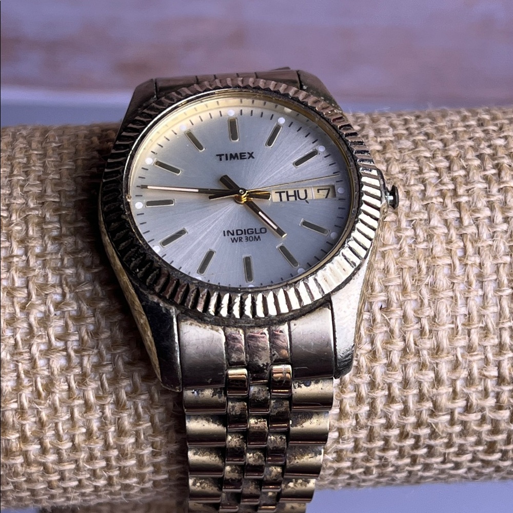 Vintage Timex President 1990 Watch Mens 33mm Day Date Fluted No Tested